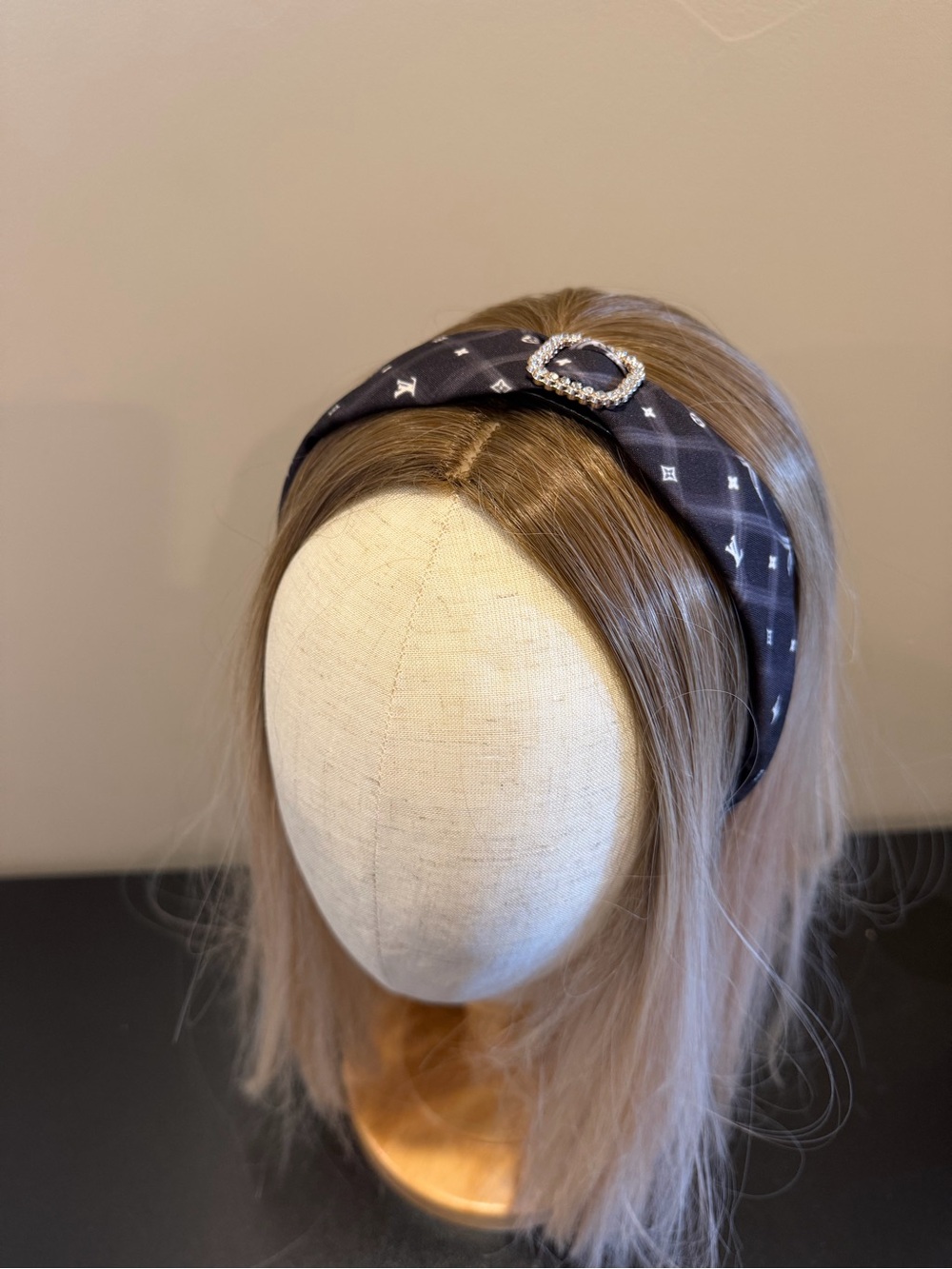 Louis Vuitton Black Monogram Headband with Rhinestone Buckle